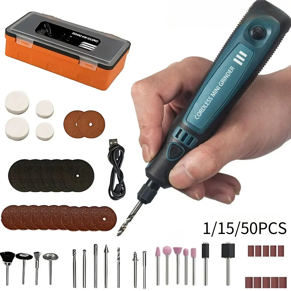 Power Tools For Home - USBコードレス電動グラインダー ポータブル彫刻ツールセット 1/15/50個入り 翡翠研磨 DIYプロジェクト用 電動工具