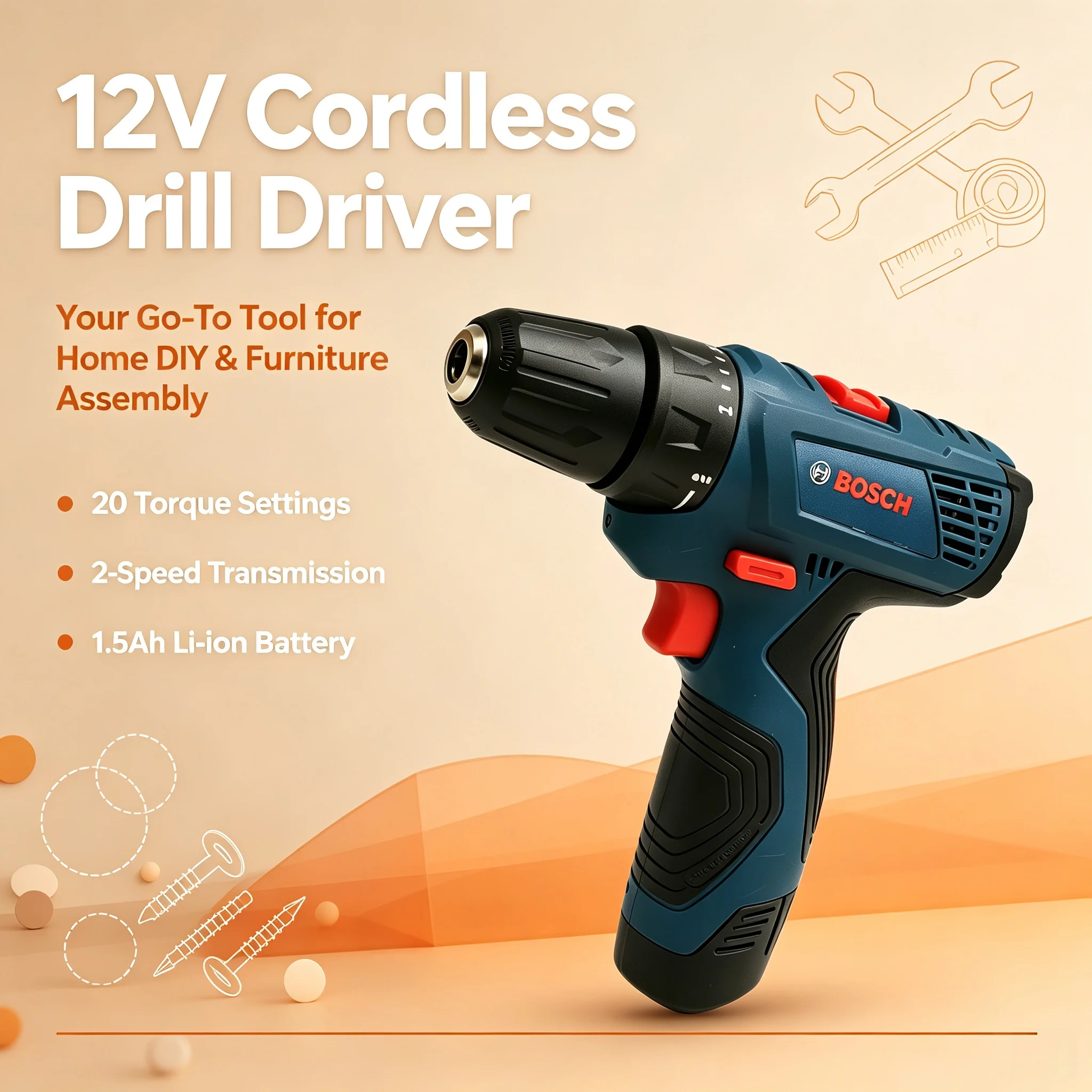 Power Tools For Home - ボッシュ GSR120 多機能ハンドドリル、12Vコードレス家庭用電動工具、DIY作業に最適